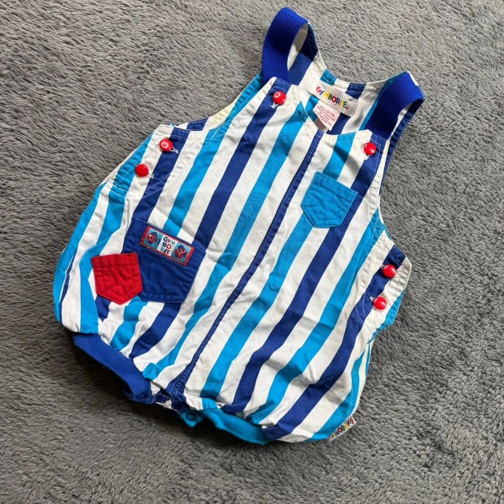 Vintage Gymboree Bumble Romper Blue & White Stripe Fish Bubble Romper